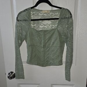 Madden Girl Lace Long Sleeve Top in Light Green